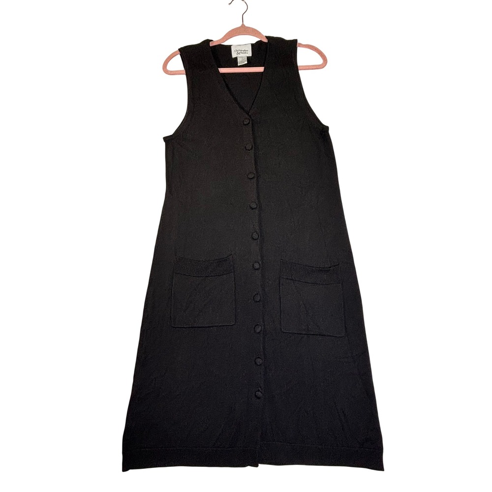 Christopher & Banks Black Sleeveless Button Down Sweater Dress Vest Size 8